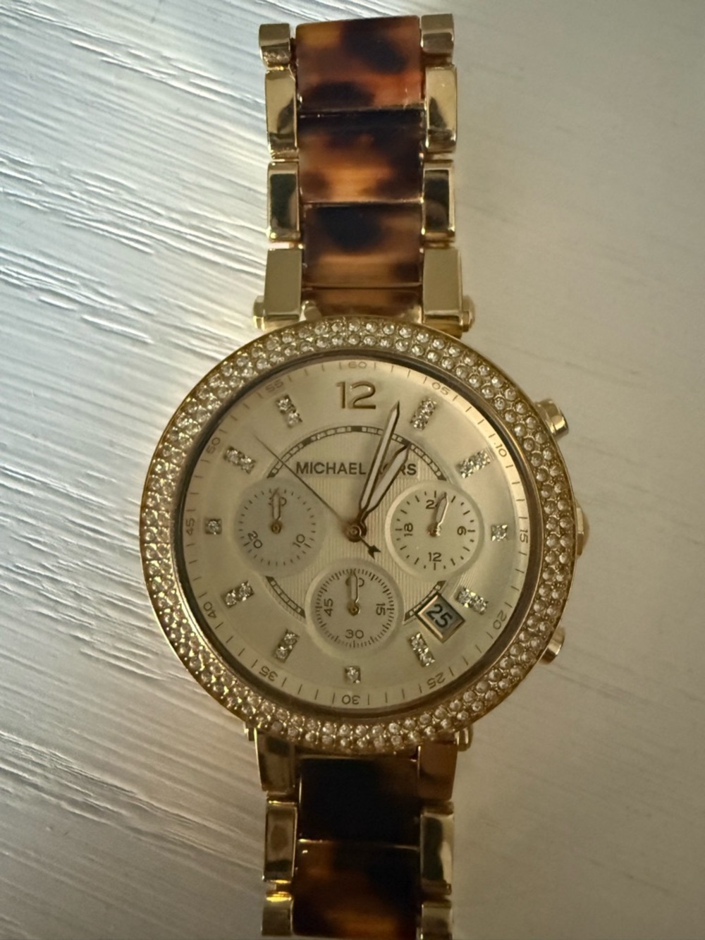 Michael Kors Gold Watch with Tortoiseshell Links and Crystal Bezel - Picture 3 of 4